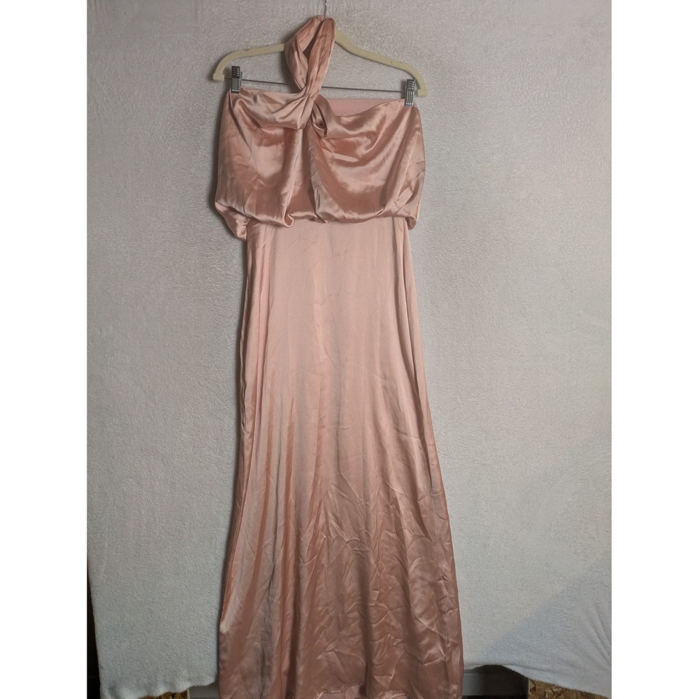 Pretty Lavish Maxi Dress Women's 4 Blush Pink Satin Halter Draped Formal Evening
